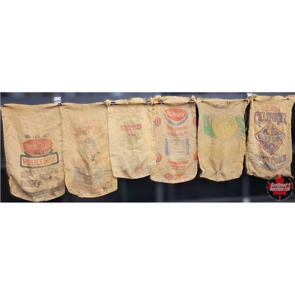 Burlap Sacks (6) Variety (Measures: 36"H x 20"W) (SEE PICS!)