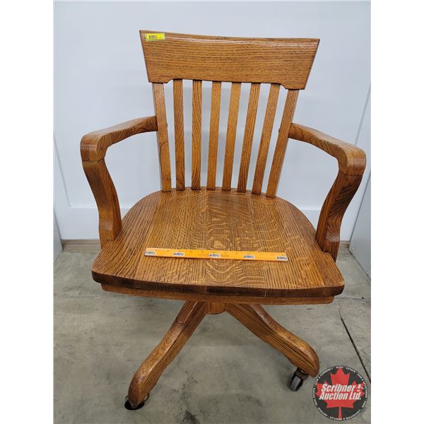 Oak Office Chair (Rolling) (33"H) (SEE PICS!)