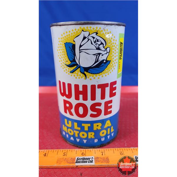 OIL TIN: WHITE ROSE ULTRA MOTOR OIL (FULL) (6-1/2"H x 4"Dia) (SEE PICS!)