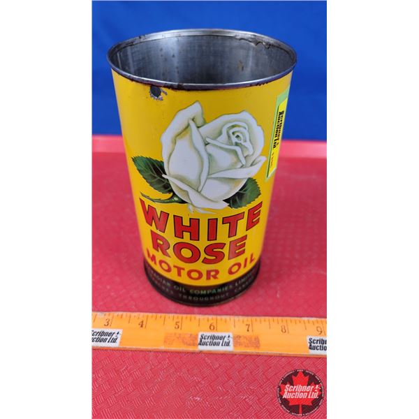 OIL TIN: WHITE ROSE MOTOR OIL (6-1/2"H x 4"Dia) (SEE PICS!)