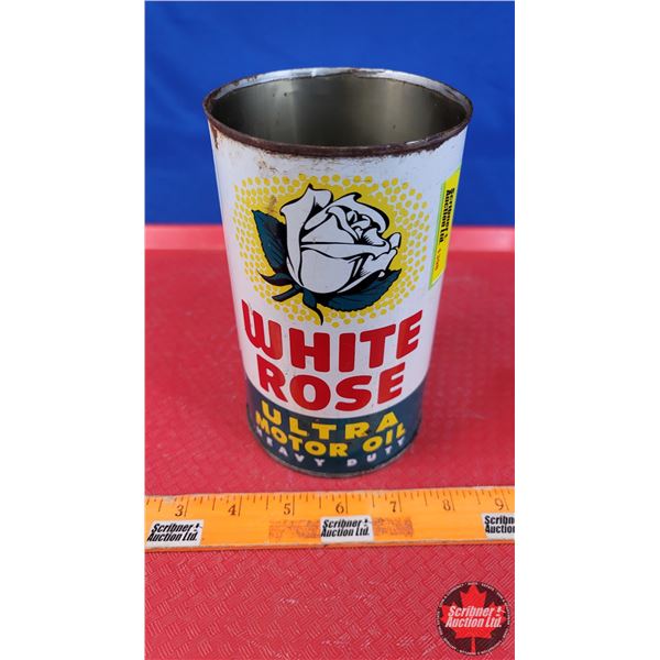 OIL TIN: WHITE ROSE ULTRA MOTOR OIL (6-1/2"H x 4"Dia) (SEE PICS!)