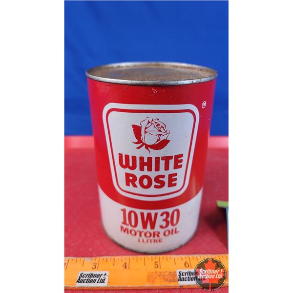 OIL TIN : WHITE ROSE MOTOR OIL (Cardboard) (FULL) (6"H x 4"Dia) (SEE PICS!)