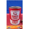 Image 1 : OIL TIN : WHITE ROSE MOTOR OIL (Cardboard) (FULL) (6"H x 4"Dia) (SEE PICS!)