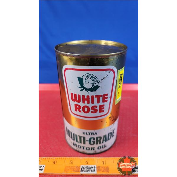 OIL TIN: WHITE ROSE ULTRA MULTI-GRADE MOTOR OIL (6-1/2"H x 4"Dia) (SEE PICS!)