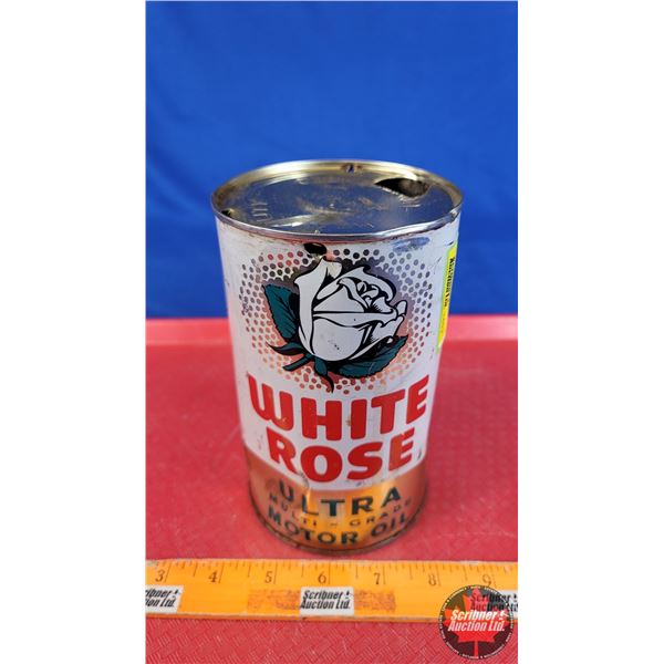 OIL TIN: WHITE ROSE ULTRA MOTOR OIL (6-1/2"H x 4"Dia) (SEE PICS!)