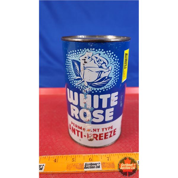 OIL TIN: WHITE ROSE Anti-Freeze (6-1/2"H x 4"Dia) (SEE PICS!)