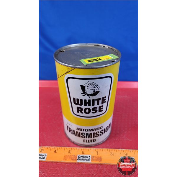 OIL TIN: WHITE ROSE Transmission Fluid (Cardboard) (6-1/2"H x 4"Dia) (SEE PICS!)