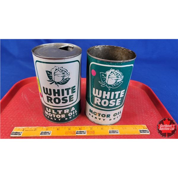 OIL TINS (2): WHITE ROSE - Variety Green & White (6-1/2"H x 4"Dia) (SEE PICS!)