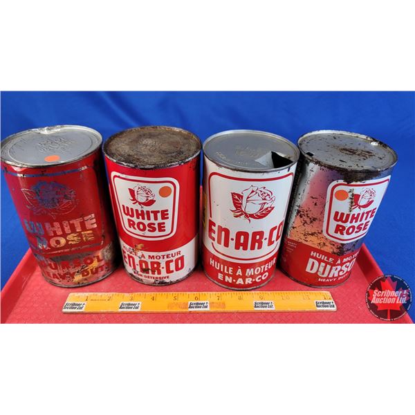 OIL TINS (4): WHITE ROSE / EN-AR-CO ~ Variety Red & White (One is Cardboard) (6-1/2"H x 4"Dia) (SEE 