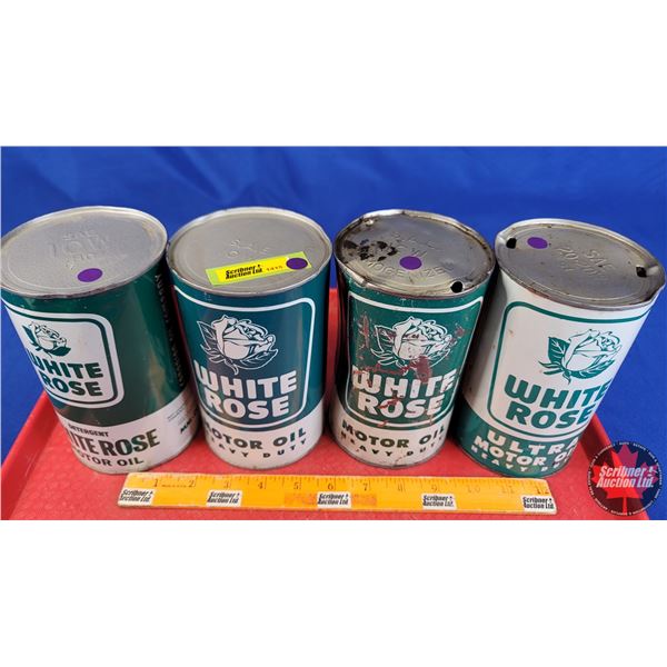 OIL TINS (4): WHITE ROSE - Variety Green & White (6-1/2"H x 4"Dia) (SEE PICS!)