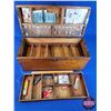 Image 6 : Vintage Wooden Tackle Box with Contents (Tackle : Spoons, Jigs, Hooks, etc) (Box Measures: 9"H x 18"