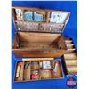 Image 7 : Vintage Wooden Tackle Box with Contents (Tackle : Spoons, Jigs, Hooks, etc) (Box Measures: 9"H x 18"