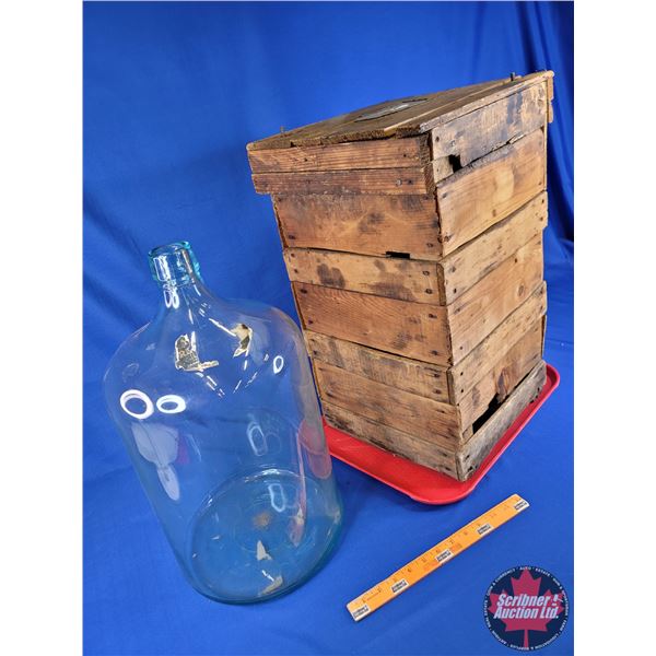 Glass Water Carboy Bottle with Wood Crate (22-1/2"H x 12-1/2"W x 14"D) (SEE PICS!)