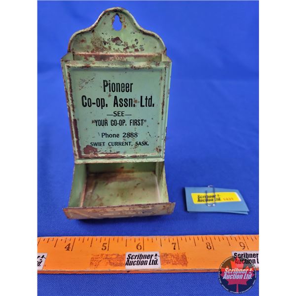 Matchbox Holder "Pioneer Co-op Assn Ltd." (5-1/2"H x 3"W x 3"D) (SEE PICS!)