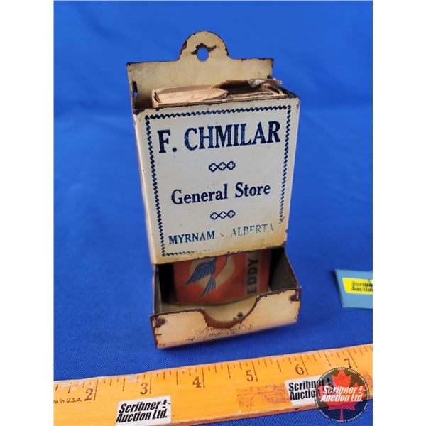 Matchbox Holder "F. CHMILAR General Store" (5-1/2"H x 3"W x 3"D) (SEE PICS!)