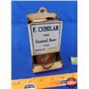 Image 1 : Matchbox Holder "F. CHMILAR General Store" (5-1/2"H x 3"W x 3"D) (SEE PICS!)