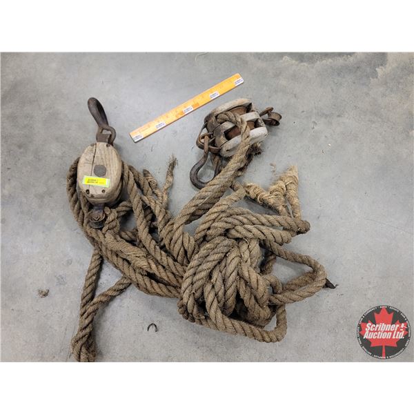 Antique Block & Tackle with Rope (SEE PICS!)