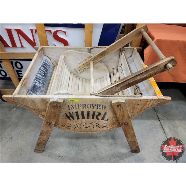 "IMPROVED WHIRL" Early Mechanical Washing Machine (24"H x 34"W x 24"D) (SEE PICS!)