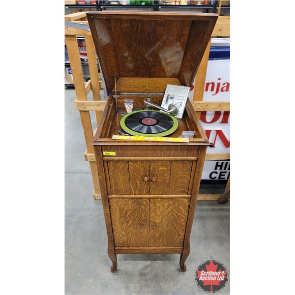 "Columbia Grafonola" Gramophone Cabinet Style w/Record Storage (43"H x 19"W x 21"D) (Working) (SEE P