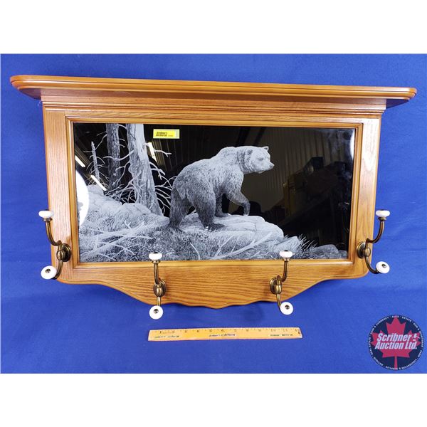 Etched Mirror / Wall Mount Coat & Hat Rack (Bear/Forest Image) (18-1/2"H x 27-1/2"W) (SEE PICS!)