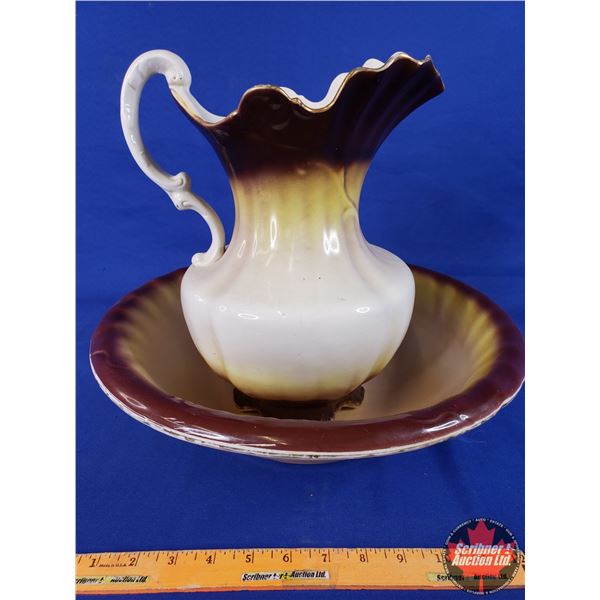 Pitcher & Basin Set (Stamped Bottom : Semi-Porcelain) (Pitcher Measures: 11-1/2"H) (SEE PICS!)