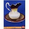 Image 1 : Pitcher & Basin Set (Stamped Bottom : Semi-Porcelain) (Pitcher Measures: 11-1/2"H) (SEE PICS!)