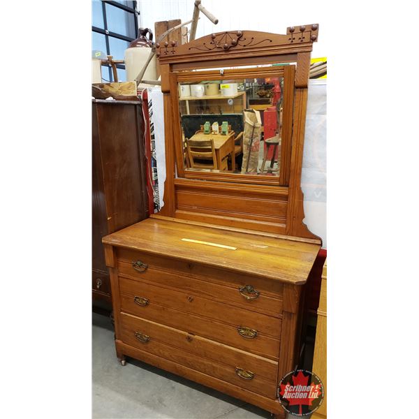 Eastlake Dresser with Bevelled / Swivel Mirror (3 Drawer) (Castors) (72"H x 42-1/2"W x 19"D) (SEE PI