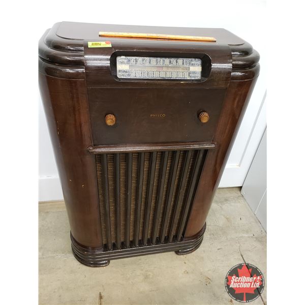 PHILCO Broadcast Floor Model Radio with Police Band  (Model 221) - c/w Electro Mode "S" Battery Elim