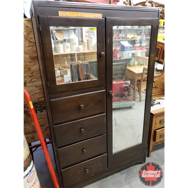 Mirror Door Wardrobe with 4 Drawers "Hepworth Furn. Co. Ltd. South Hampton" (66"H x 40"W x 18"D) (SE