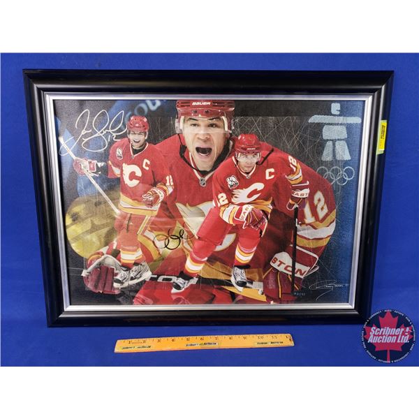 Framed Jarome Iginla Collage Limited #51/85 Print by Gerry Thomas (Olympic) (Signed) (18"H x 24"W) (
