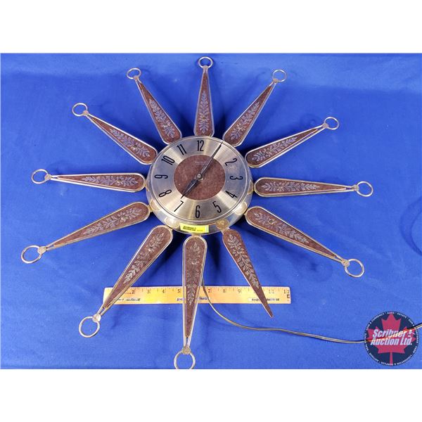 Mid Century Wall Clock "United" (Missing Trim on One Arm) (25") (SEE PICS!)