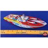 Image 1 : Tin Toy Race Boat (Japan) (2-1/2"H x 12"W x 4-1/2"D) (SEE PICS!)