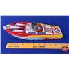 Image 5 : Tin Toy Race Boat (Japan) (2-1/2"H x 12"W x 4-1/2"D) (SEE PICS!)