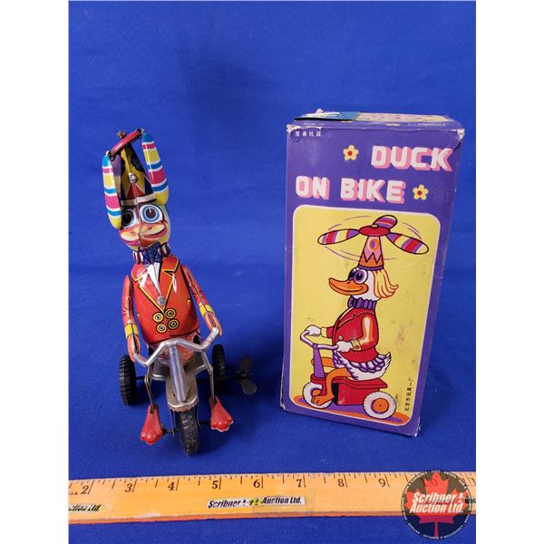 Duck on Bike Tin Toy with Orig Box (Box Measures: 8"H x 4"W x 4"D) (SEE PICS!)