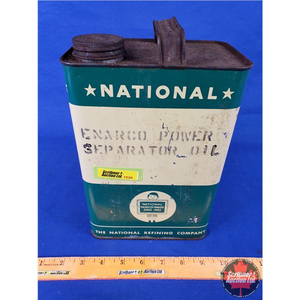 NATIONAL Motor Oil Tin "ENARCO POWER SEPARATOR OIL" (10"H x 6-1/2"W x 4"D) (SEE PICS!)