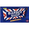 Image 1 : Double Side Enamel Flange Sign "BARBER SHOP" (William MARVY Company) (St. Paul, Minn.) (12"H x 24"W 
