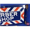 Image 4 : Double Side Enamel Flange Sign "BARBER SHOP" (William MARVY Company) (St. Paul, Minn.) (12"H x 24"W 