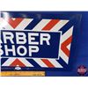Image 6 : Double Side Enamel Flange Sign "BARBER SHOP" (William MARVY Company) (St. Paul, Minn.) (12"H x 24"W 
