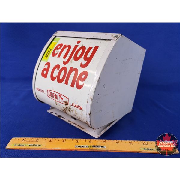 "Enjoy a Cone" Dispenser (Metal) (Curved Front) (6-1/2"H x 6-1/4"W x 8-1/4"D) (SEE PICS!)