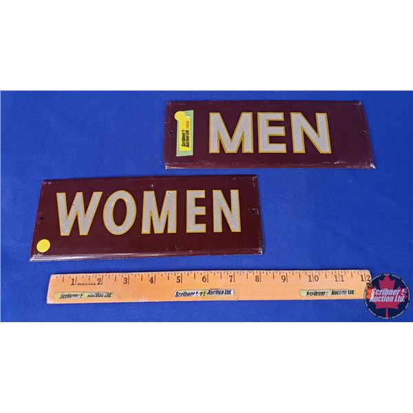 Single Side Tin "MEN" & "WOMEN" Signs (Both 3-1/2"H x 9-1/4"W) (SEE PICS!)