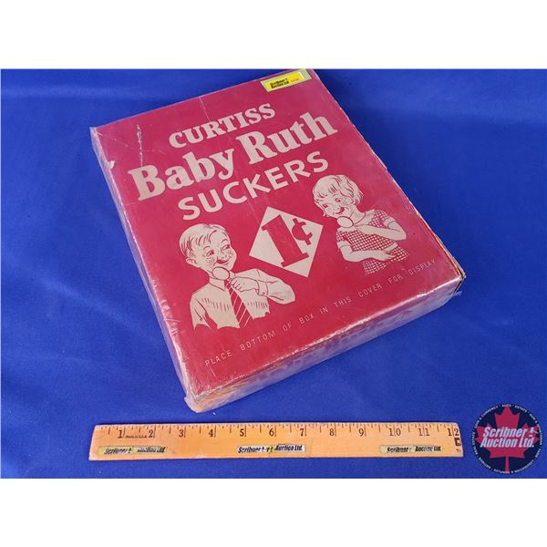 CURTISS Baby Ruth SUCKERS : Cardboard Box (1 Cent each ~ Held 100) (2-1/2"H x 9-3/4"W x 12"D) (SEE P