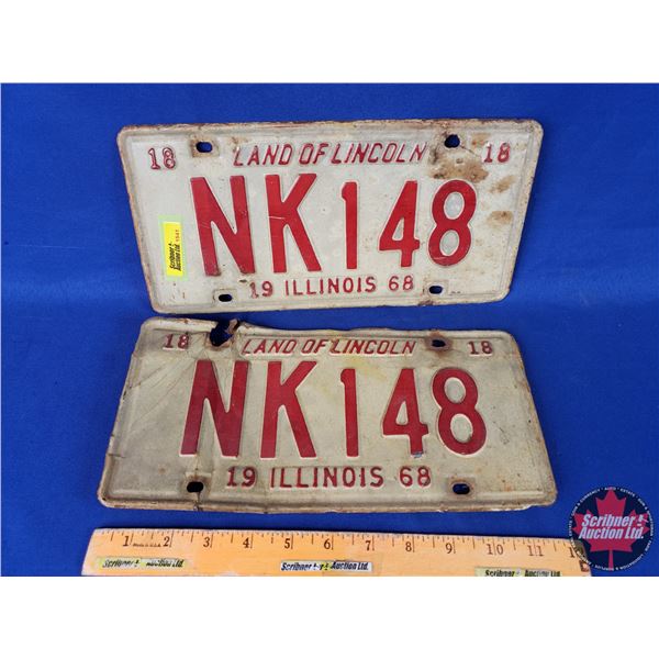 Lic Plate Set of 2 : ILLINOIS 1968 (SEE PICS!)