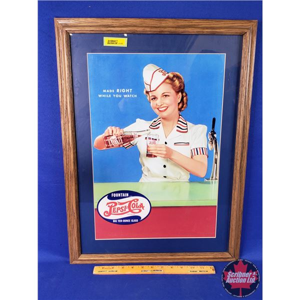 Pepsi:Cola Cardboard Promotional Sign (Framed/Matted) (24"H x 18"W) (SEE PICS!)