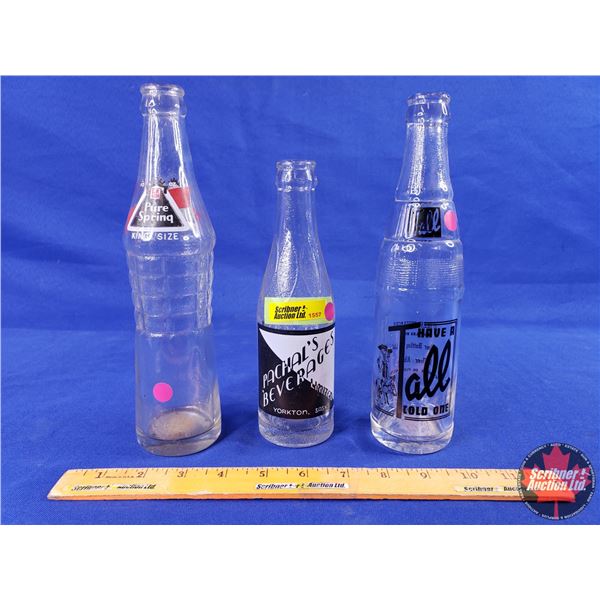 Bottle Trio : Pure Spring; Rachal's Beverages ; Tall (Tallest Bottle Measures: 9-1/2"H) (SEE PICS!)