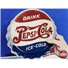 Image 7 : Rare Double Side Aluminum Flange Sign : DRINK PEPSI:COLA ICE-COLD (c.1940's - Wartime : Stamped M-15