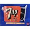 Image 1 : 7UP SOLD HERE : Double Side Tin Flange Sign (Stout Sign Co. St Louis MO) (11"H x 14-1/2"W x 2"D Flan