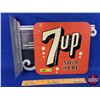 Image 7 : 7UP SOLD HERE : Double Side Tin Flange Sign (Stout Sign Co. St Louis MO) (11"H x 14-1/2"W x 2"D Flan