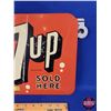 Image 8 : 7UP SOLD HERE : Double Side Tin Flange Sign (Stout Sign Co. St Louis MO) (11"H x 14-1/2"W x 2"D Flan