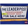 Image 1 : Single Side Enamel Sign "THE LEADER-POST Saskatchewan's Biggest Daily FOR SALE HERE" (6"H x 12"W) (S