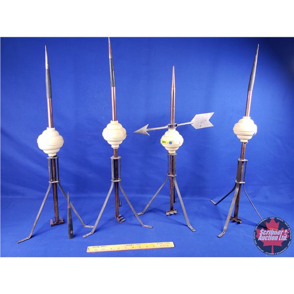 Copper Lightening Rods (4) (Bakelite Insulators) (Note: Some damage to 2 insulator tops) (Tallest Me